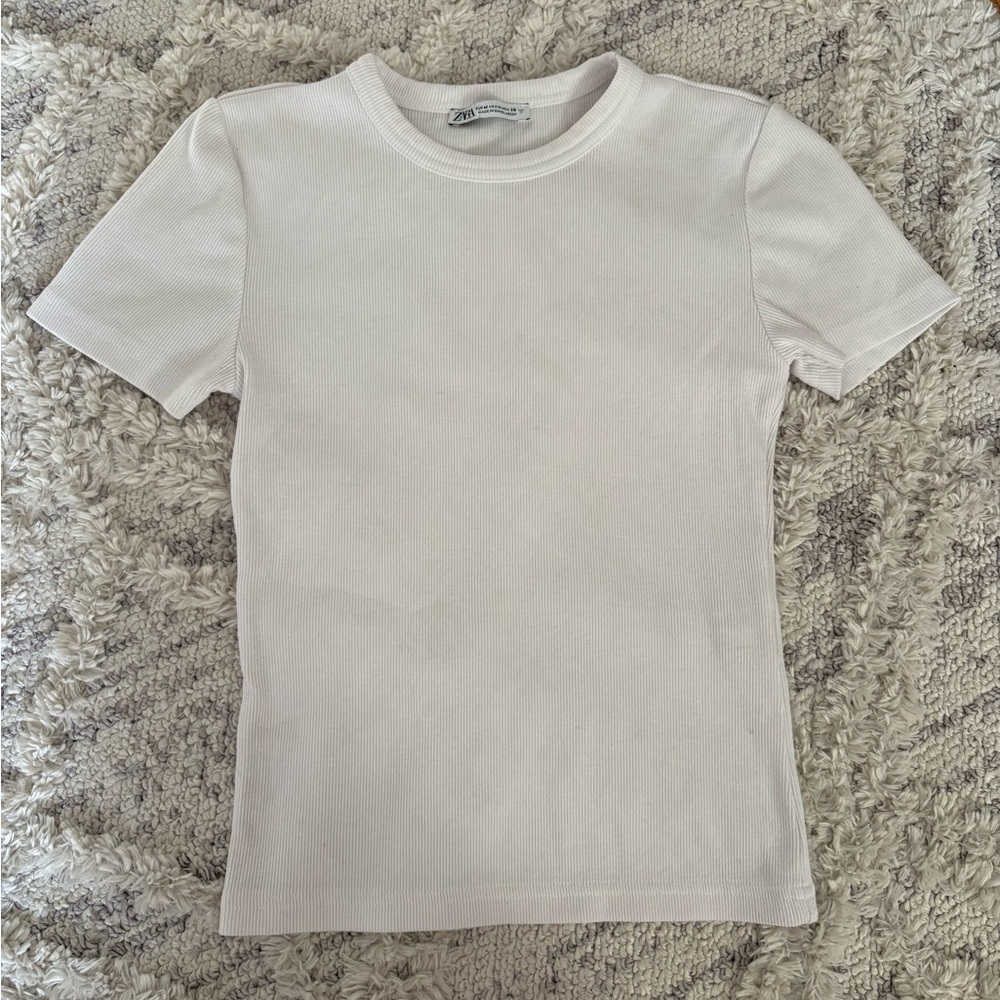 Zara Classic White Ribbed Top
